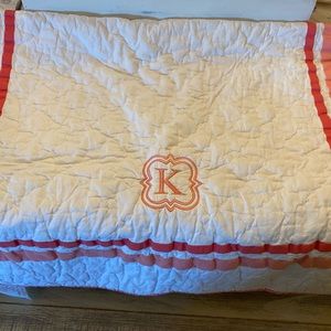 Pottery Barn Harper quilt with embroidered “K”